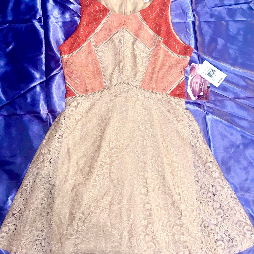 Elegant Lace Dress in Coral and Cream